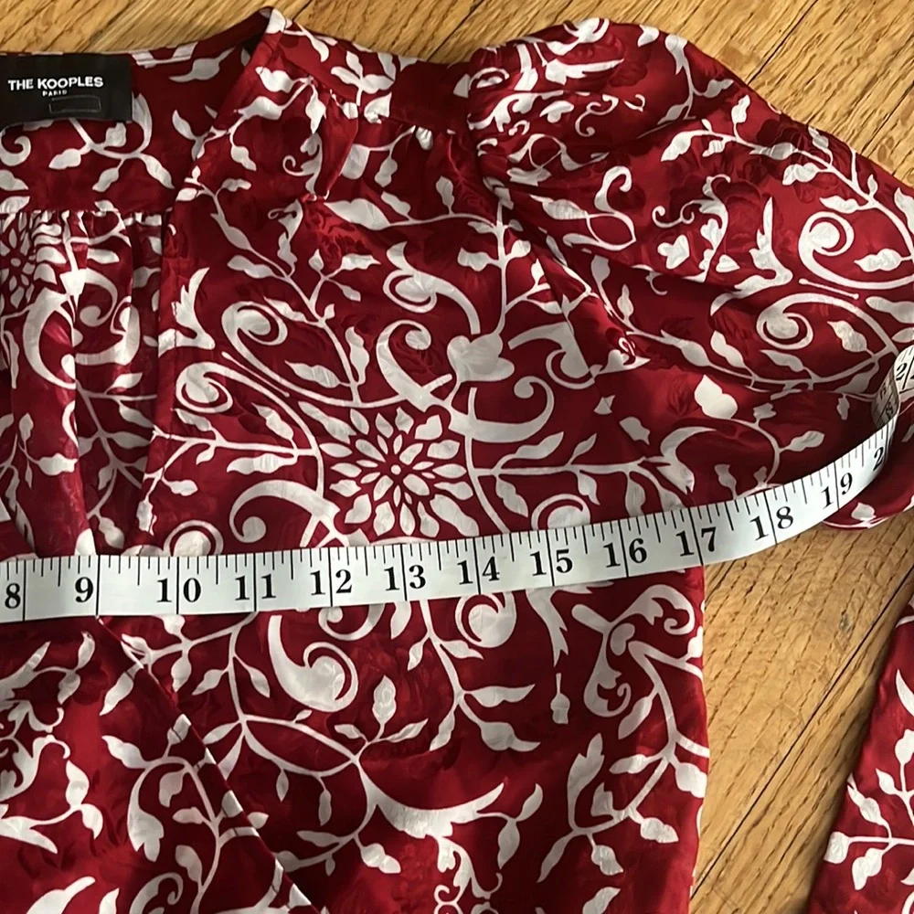 The Kooples Red and White Floral Print Puff-Sleeve Blouse - Picture 9 of 15